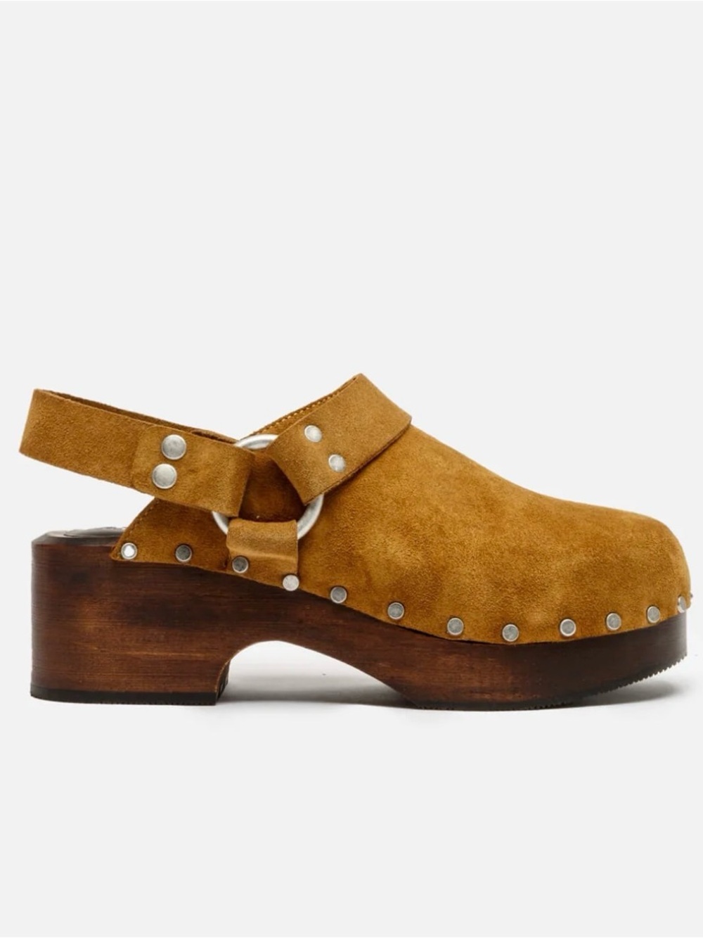 Re/Done Suede Studded Slingback Clog in Camel